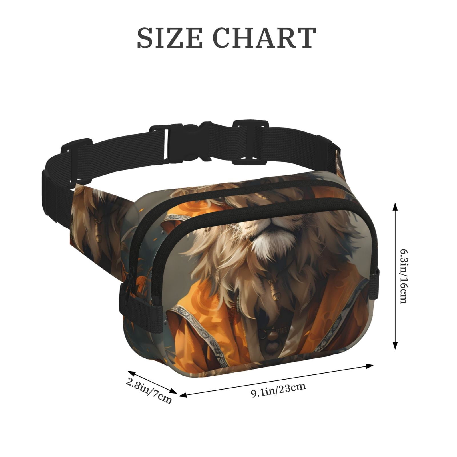 Fuzoiu Jungle Meditating Lion Print Unisex Square Double Layer Waist Bag,Crossbody Fanny Pack Travel Workout Accessory