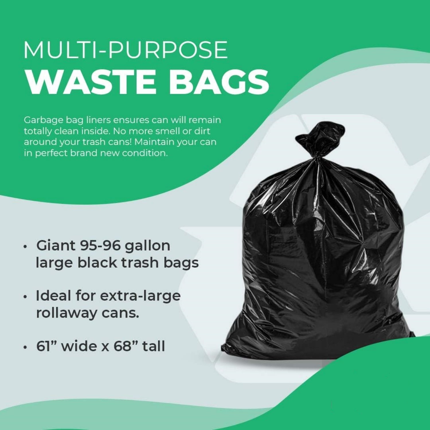 95-96 Gallon Trash Bags Heavy Duty (Huge 50 Bags W/Ties) 95-96 Gallon Trash Bags Large Black Heavy Duty Can Liners, Large 90-100 Gallon Garbage Can Liners