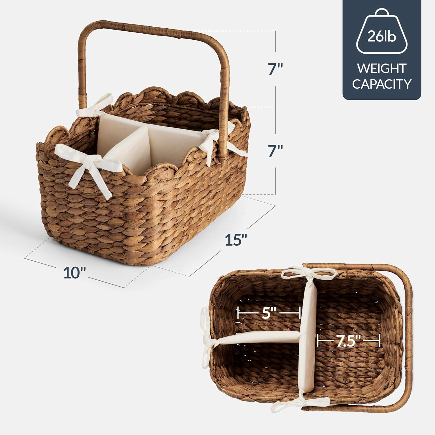 Baby Diaper Caddy Organizer, Large Portable Handmade Nursery Basket w/Removable Divider & Handles, Handwoven Changing Table Storage Bin for Nursery Organization - Chestnut