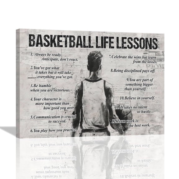 Basketball Life Lessons Wall Art - Sports Sign Retro Poster for Boy Men Room - Motivational Decorations Canvas Artwork for Bedroom Bathroom Living Room poster
