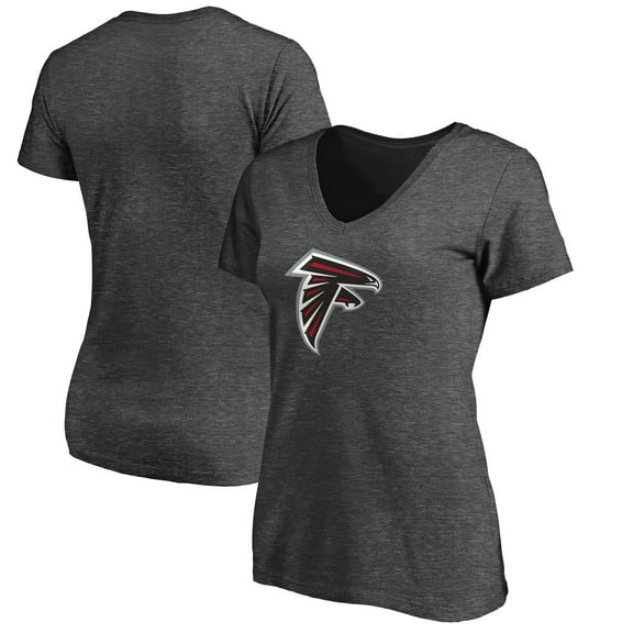 Women's Heather Gray Atlanta Falcons Primary Logo V-Neck T-Shirt