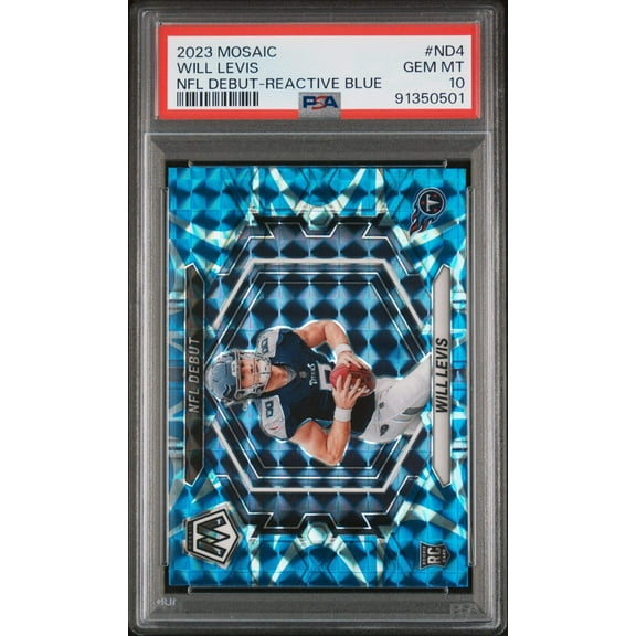 Graded 2023 Panini Mosaic Will Levis #ND4 NFL Debut Reactive Blue Rookie RC Football Card PSA 10 Gem Mint