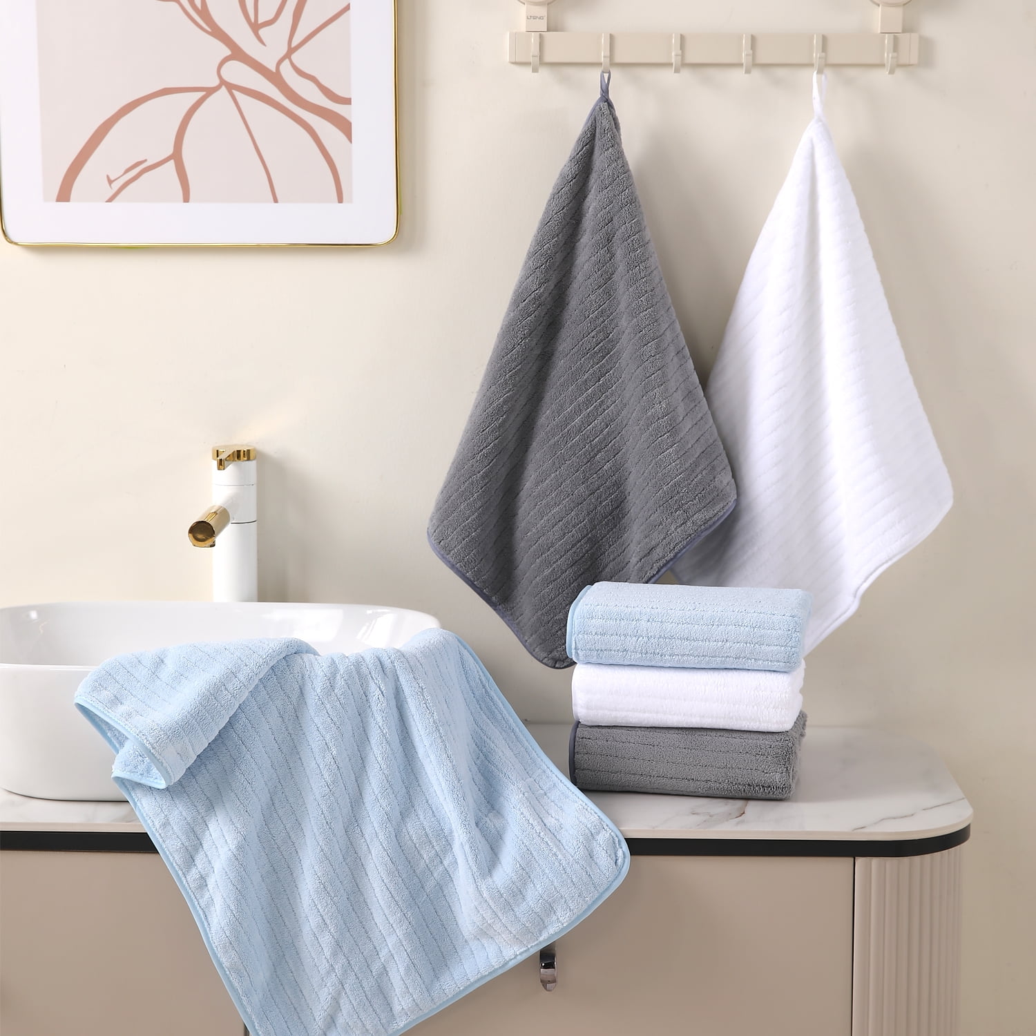 Covina Home 12 Pack Dark Gray Hand Towel Set, Oversized Ultra Soft Microfiber Bathroom Bath Hand Towel Set Adult Luxury Lightweight Cozy Collection