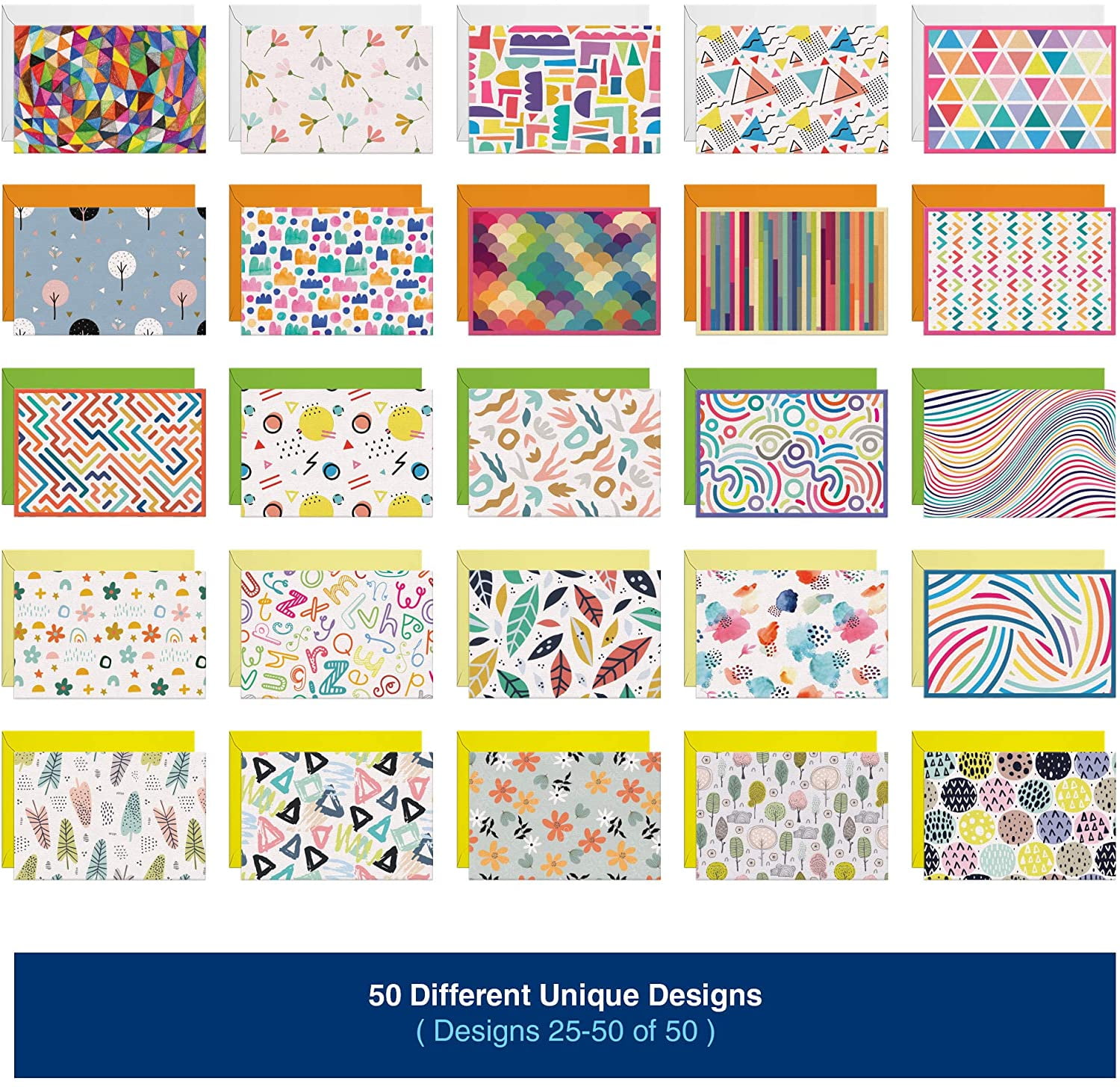 Dessie 50 Blank Greeting Cards and Envelopes with Unique Designs for All Occasions, 4” x 6”