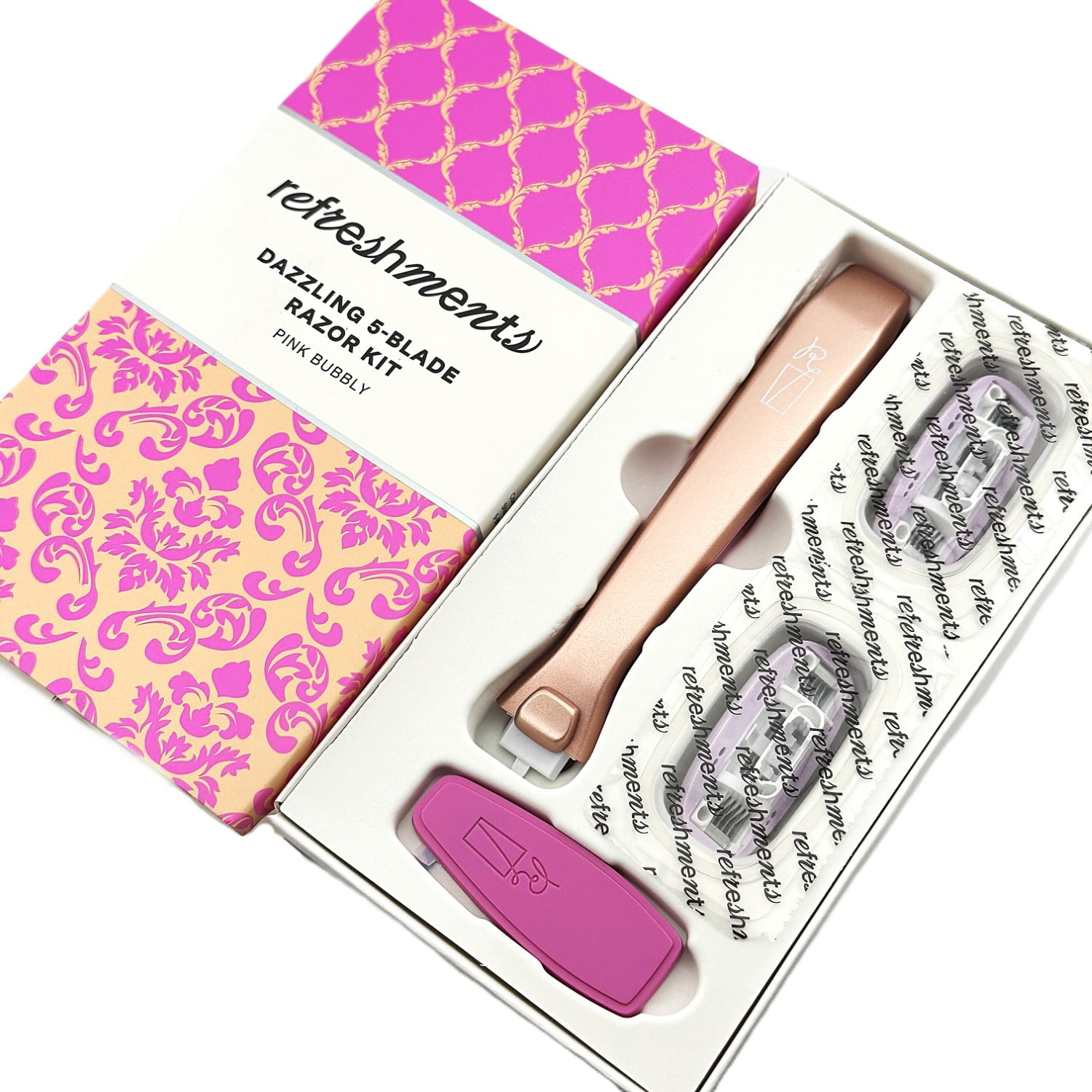 Refreshments 5‑Blade Razor Kit in Pink – Smooth & Soothing with Aloe – 2 Cartridges