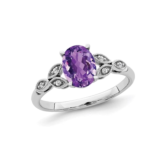 Gem & Harmony 1.10 Carat (Ctw) Oval-Cut Amethyst Ring in 14K White Gold for Women