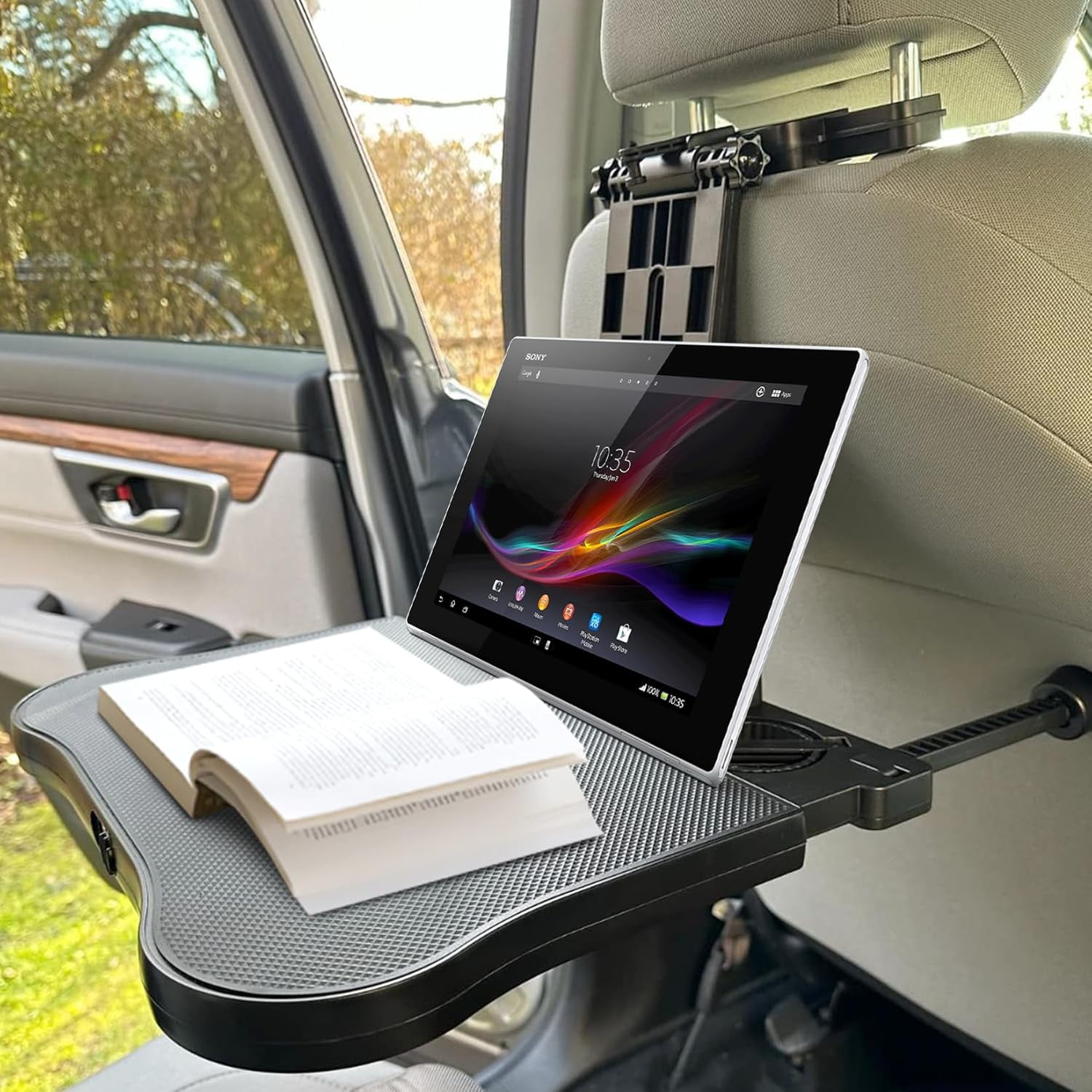 HSWT Car Seat Tray Table - Adjustable Kids Travel Car Food Trays for Eating Passenger Roadtrip Back Seat Organizer Pastime/Working/Dinning Desk