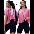 thumbnail image 3 of Camisetas de Entrenamiento de Corta para Mujer, Blusas con Espalda Abierta, Informales, para Yoga, Atléticas, Gimnasio, Holgadas, para Correr Rosa XL, 3 of 8