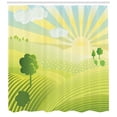 thumbnail image 3 of Spring Shower Curtain, Rising Sun Behind Mountains with Beamed Sunshine Lightens up the Hills, Fabric Bathroom Set with Hooks, 69W X 84L Inches Extra Long, Apple Green and Mustard, by Ambesonne, 3 of 3