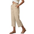 thumbnail image 2 of Nestiefly Women's 2026 Linen Cropped Pants Elastic Waist Wide Leg Summer Beach Capris Khaki M, 2 of 5