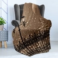 thumbnail image 4 of Lantern Soft Flannel Fleece Blanket, Frozen Scenery Iron Fences City Evening Snow and Lanterns Full Moon Graphic, Cozy Plush for Indoor and Outdoor Use, 50" x 60", Pale Brown Black, by Ambesonne, 4 of 5