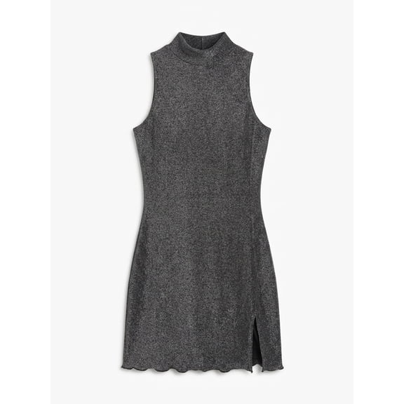 Women's Sleeveless Mock Neck Sparkly Bodycon Mini Dress with Side Slit for Night Out and Cocktail Party
