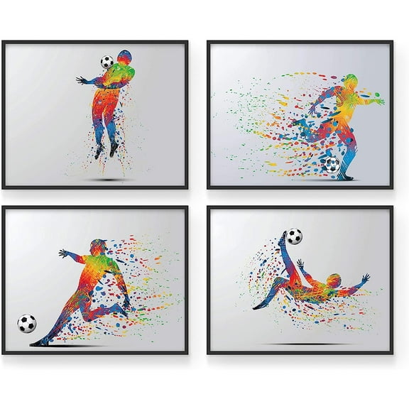 Summit Designs Soccer Wall Art Prints, Soccer Room Decor For Men Kids Teenager, Unframed Set of 4 (8x10")