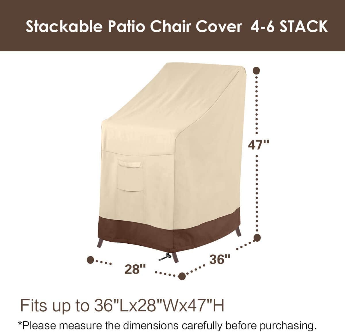 Stackable Patio Chair Cover, 100% Waterproof Outdoor Furniture Cover 36x28x47Inch