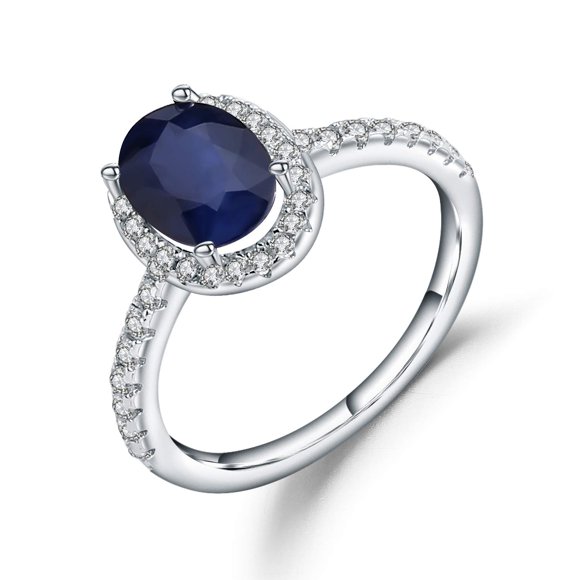 Qitian 1.66Ct Oval Blue Sapphire 925 Sterling Silver September Birthstone Ring For Women Size 7