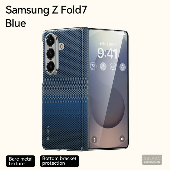 Designed for Samsung Galaxy Z Fold 7 Phone Case,With Hinge Protection,Gradient Fiber Pattern Back,Ultra Slim Anti-Scratch Shockproof Protection Rugged Thin Fit Phone Case,Blue