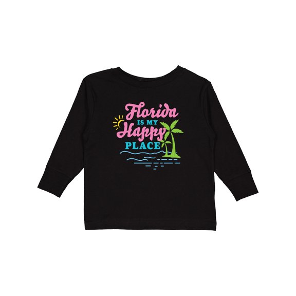 Inktastic Florida is My Happy Place with Palm Trees Boys or Girls Long Sleeve Toddler T-Shirt