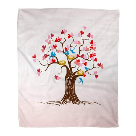 LADDKE Throw Blanket 58x80 Inches Pink Love Tree with Heart Leaves and Birds Couple Flying Nest Abstract Red Warm Flannel Soft Blanket for Couch Sofa