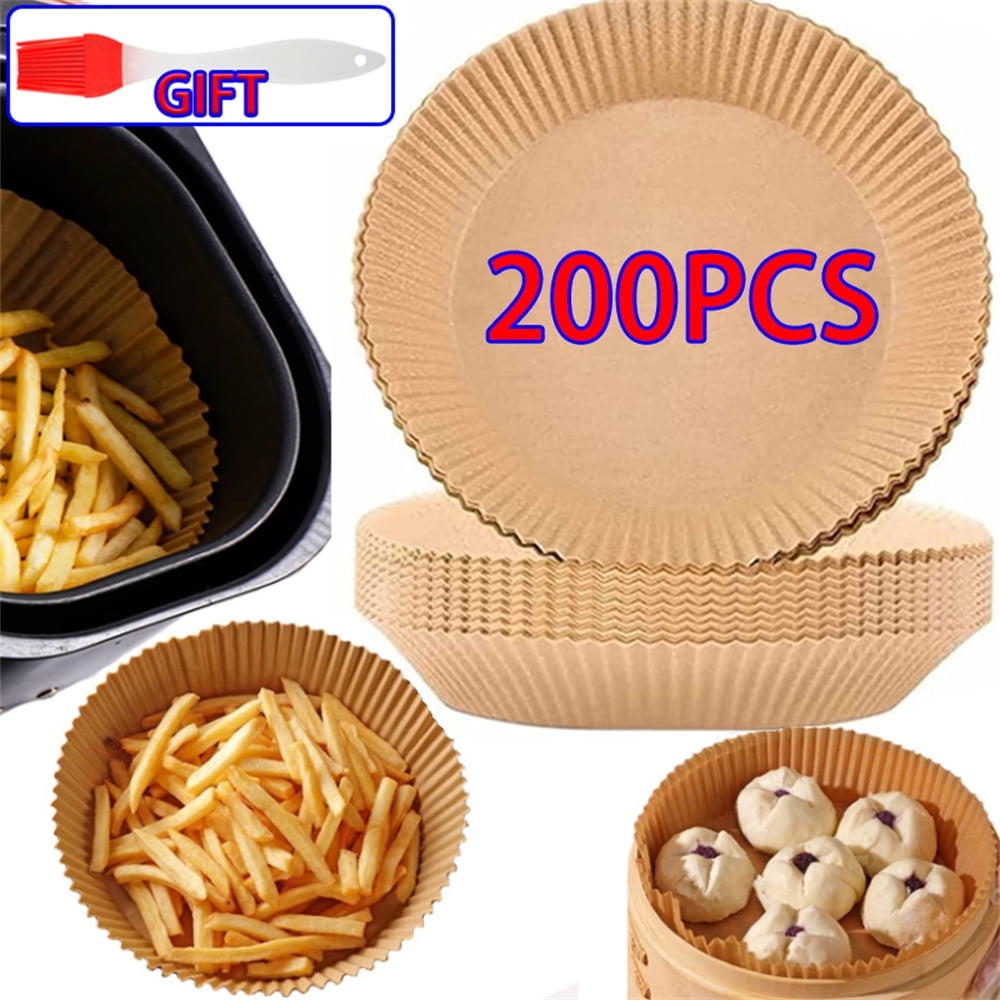 200PCS Disposable Air Fryer Paper Liners, Disposable Non-Stick Air Fryer Liners Oil Proof Air Fryer Baking Paper Waterproof Food Grade Parchment for Microwave Baking Roasting