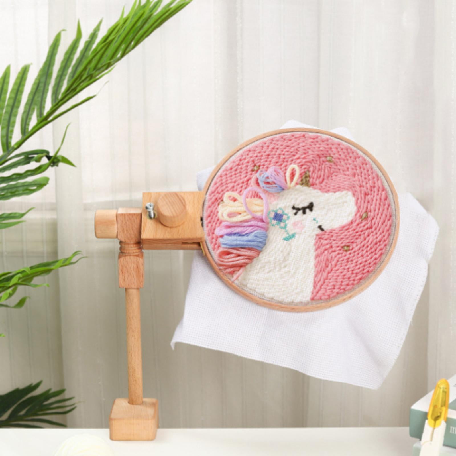 Adjustable Stitch Rack, 360Degree Rotation Turntable Wood Embroidery Hoop Holder Needlework Floor Stand for crafts Sewing (Beech Wood) - 20cm Loop