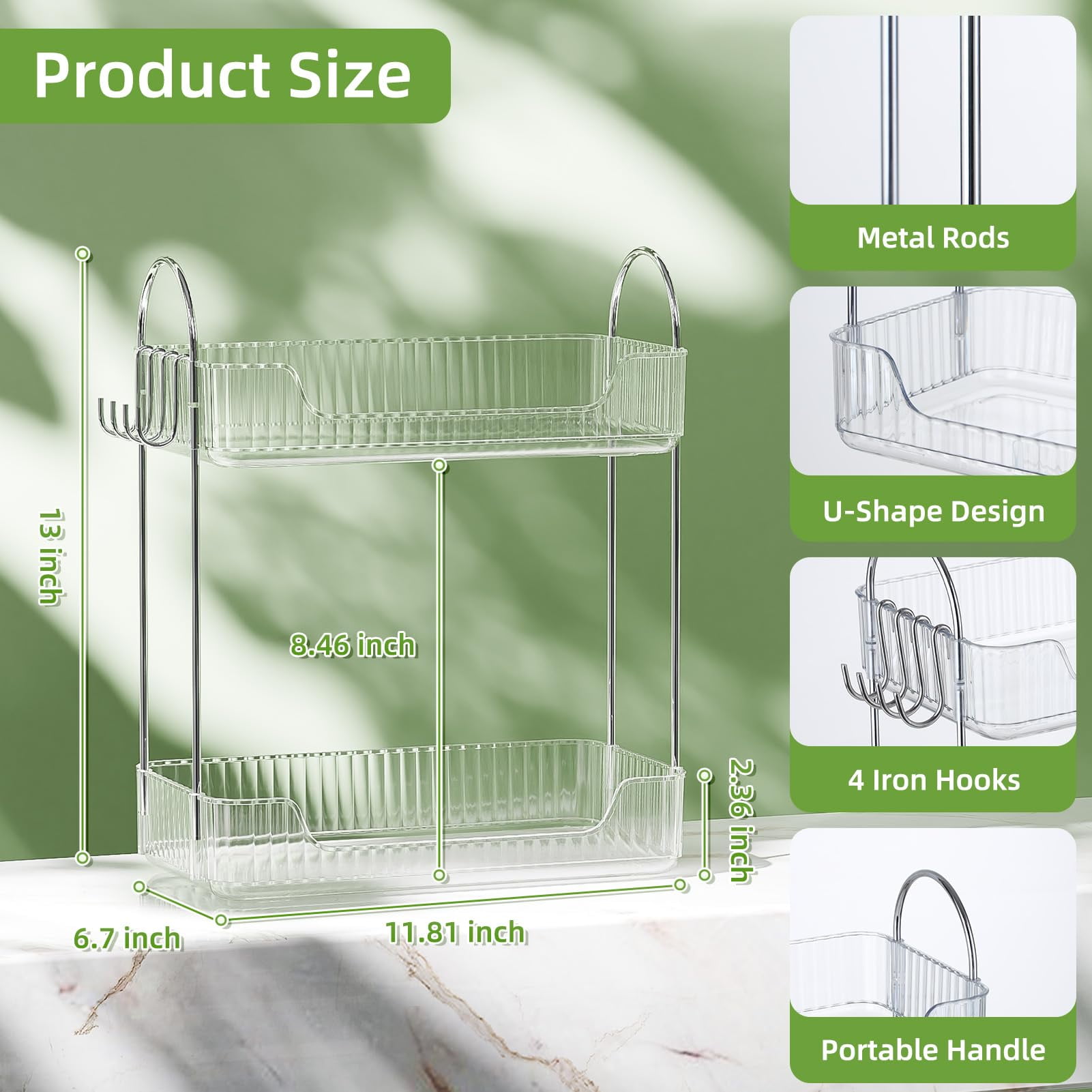 Vitviti 2 Tier Bathroom Counter Organizer，Cosmetic Skincare Organizer，Spice Rack Organizer for Kitchen