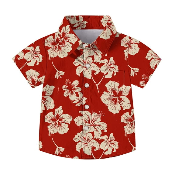 Toddler Kids Boys Girl Fashion Hawaiian Style Shirt Print Short Sleeves Casual Uniform Shirt With Pocket