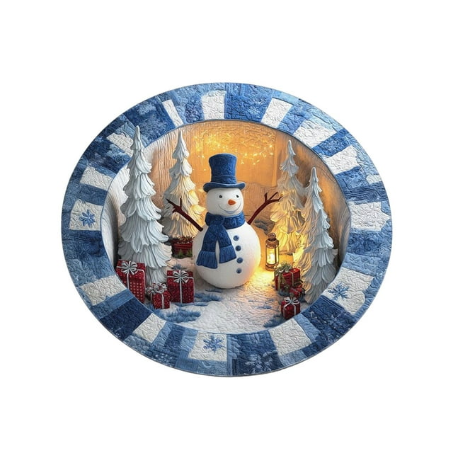 E Christmas Circular Doormat 3D Stereoscopic Visual Effect Non-Slip Floor Mat For Entrance Door Household Absorbent Dirt Proof Bathroom Rug 23.6 Inch Diameter Polyester Material Indoor Out
