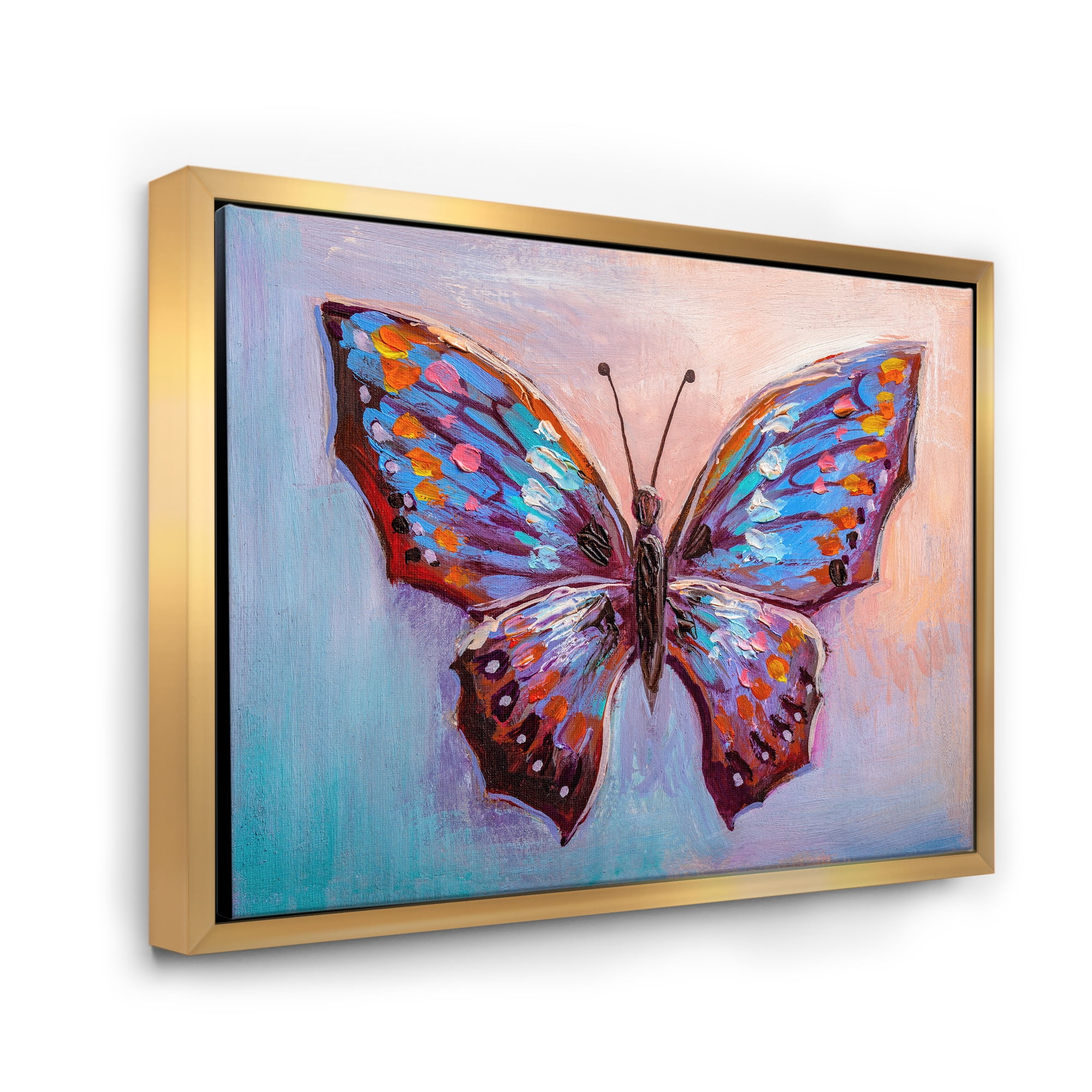 Designart 'Ancient Blue Butterfly II' Modern Framed Canvas Wall Art Print