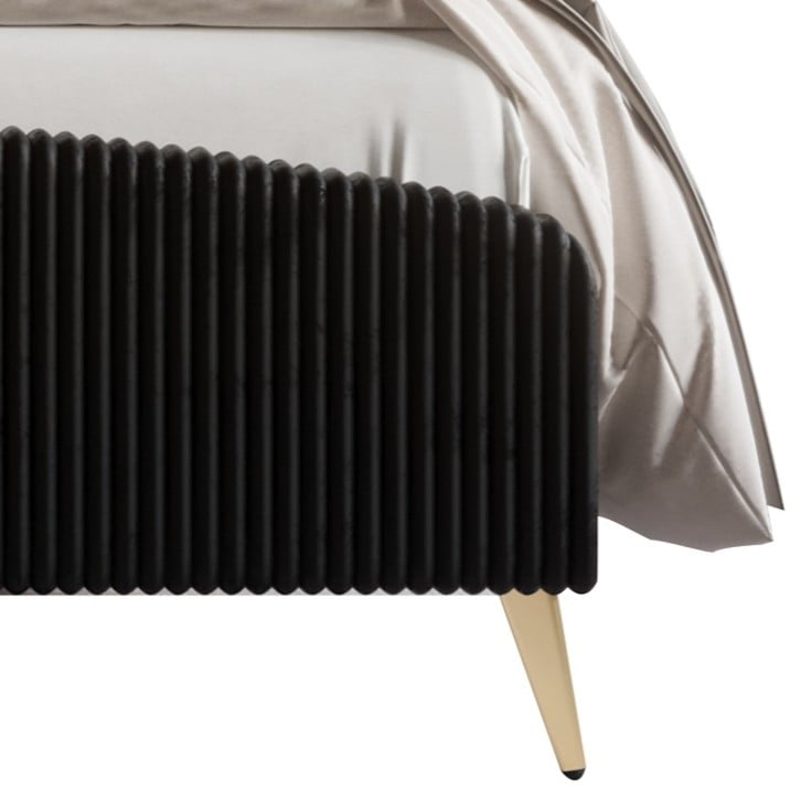 Home Design Everett Full Upholstered Panel Bed Frame with Curve-Shaped Design Headboard For Adult, Black, Easy Assembly