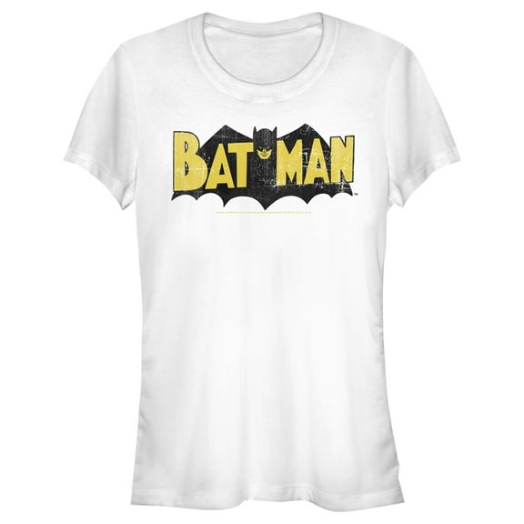 Junior's Batman Logo Vintage Graphic Tee White X Large