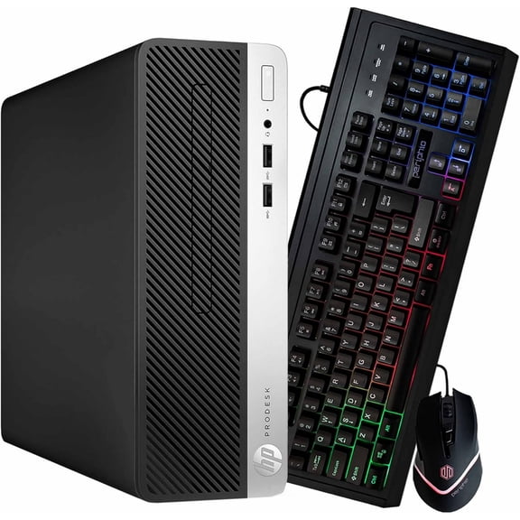 Restored HP 400G5 ProDesk Desktop PC | Windows 11 Pro | Intel i5-8500 | 16GB RAM - 250GB NVME + 500GB SSD | RGB Keyboard & Mouse | AX200 WiFi + BT | Home Office Computer (Refurbished)