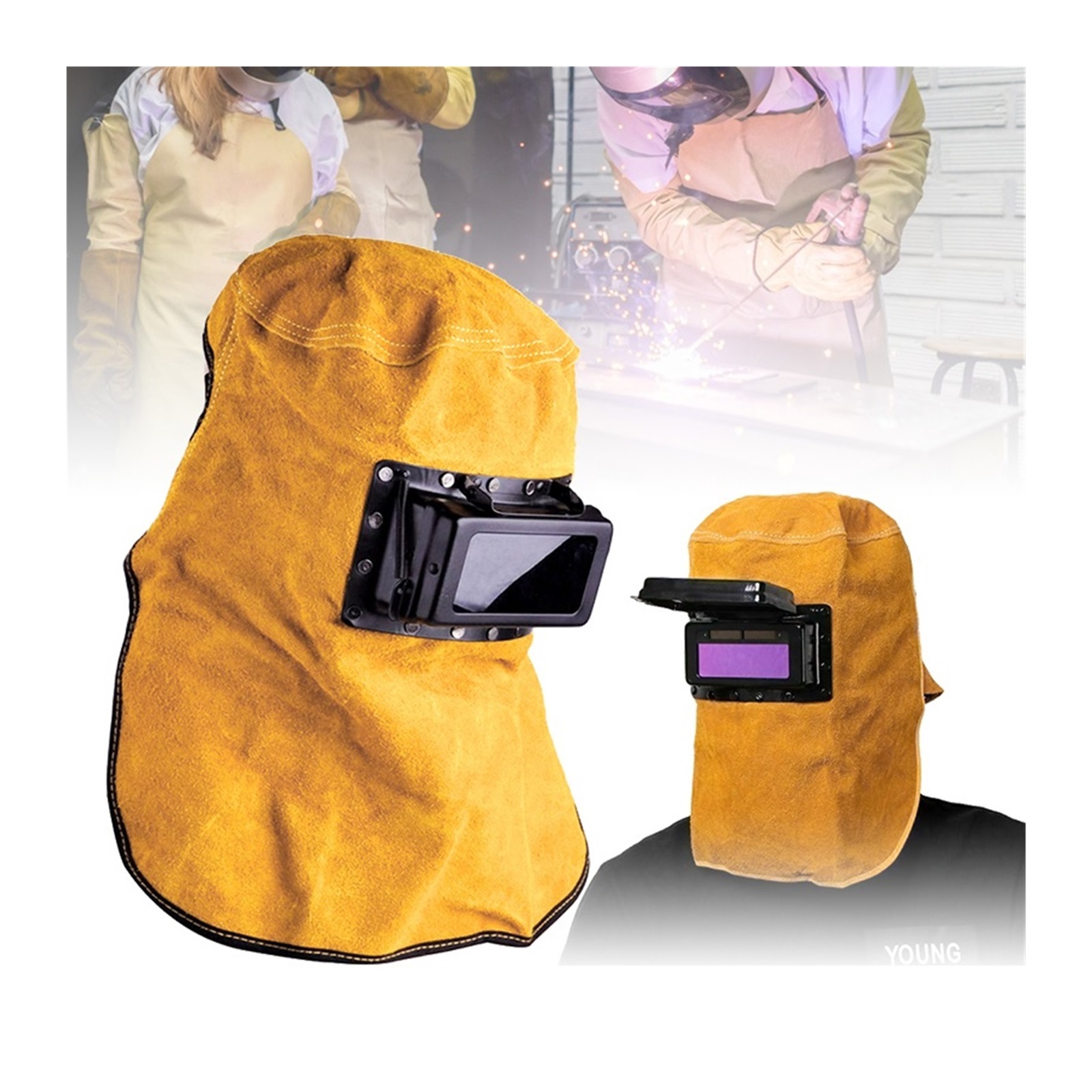 Leather Welding Helmet Auto-Darkening Filter Lens Face Mask Breathable Welder Security Protection Hood Helmet Welding Protector ,Widely Use