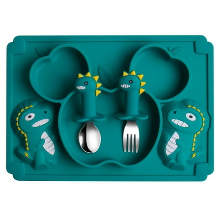 

1 Set of Baby Silicone Tableware Dish Plate Baby Dinner Plate Fork Spoon Set