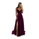 thumbnail image 1 of Vestido de dama de honor Monvelli con tirantes finos satinado, color ciruela, 22 W, 1 of 7