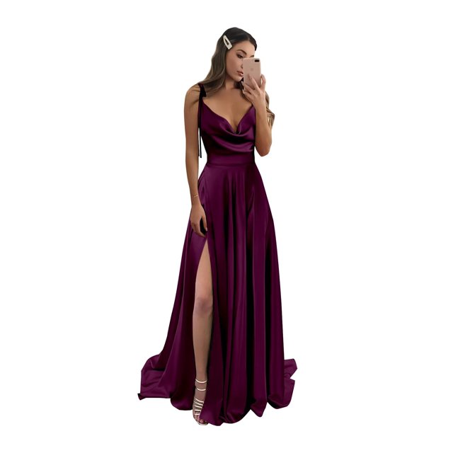 Vestido de dama de honor Monvelli con tirantes finos satinado, color ciruela, 22 W
