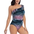 thumbnail image 3 of Salouo Boat Lighthouse Storm Waves Pattern One Shoulder Ruffled One Piece Swimsuit for Women V Neck Swimwear Tummy Control Bathing Suit-Small, 3 of 6