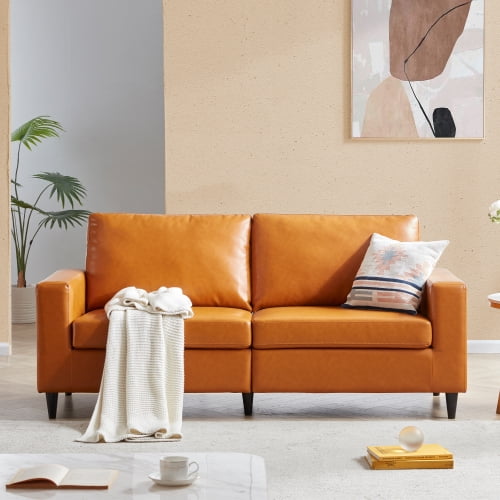 Pu Leather Sofa Furniture Upholstered, Stanton Leather Sofa With Tufted Seat And Back In Camel