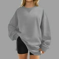thumbnail image 2 of Lenpel Oversized Sweatshirts for Women Casual Loose Crewneck Long Sleeve Side Split Pullover Tunic Sweater Tops Fall Winter Outfits(Gray,Small), 2 of 6