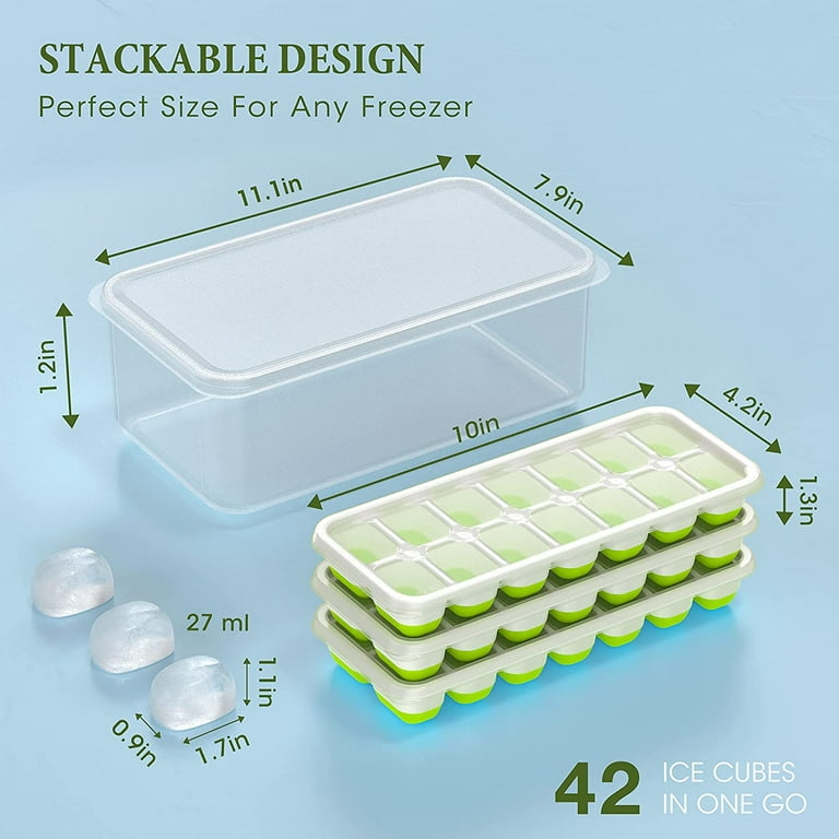 DOQAUS Ice Cube Tray with Lid and Bin, 4 Pack Silicone Plastic Ice Cube  Trays for Freezer with Ice Box, Ice Trays with Ice Container, Stackable Ice