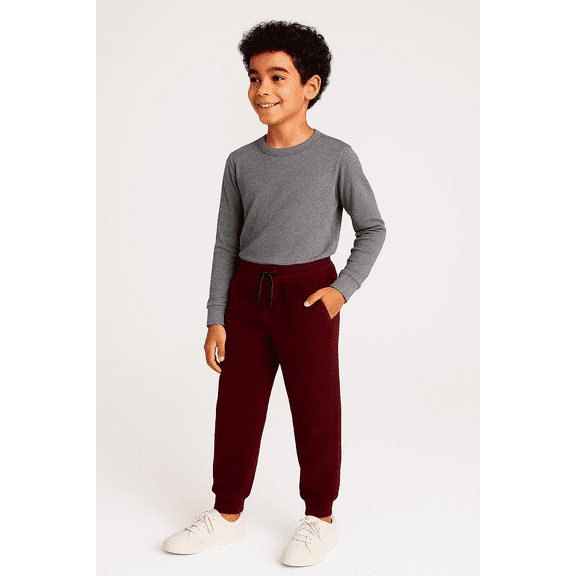 Boys' Fleece Jogger Pants, Medium (8/10), Maroon – Cozy Winter Loungewear with Pockets