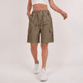 thumbnail image 2 of Summer Cargo Shorts for Women Bermuda Quick Dry High Waisted Drawstring Knee Length Plus Size Ladies Hiking Shorts with Pockets, 2 of 6
