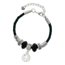 Delight Jewelry Silvertone Cross Silhouette Granddaughter Celtic Knot Leather Bead Bracelet, 7" 2" Extender