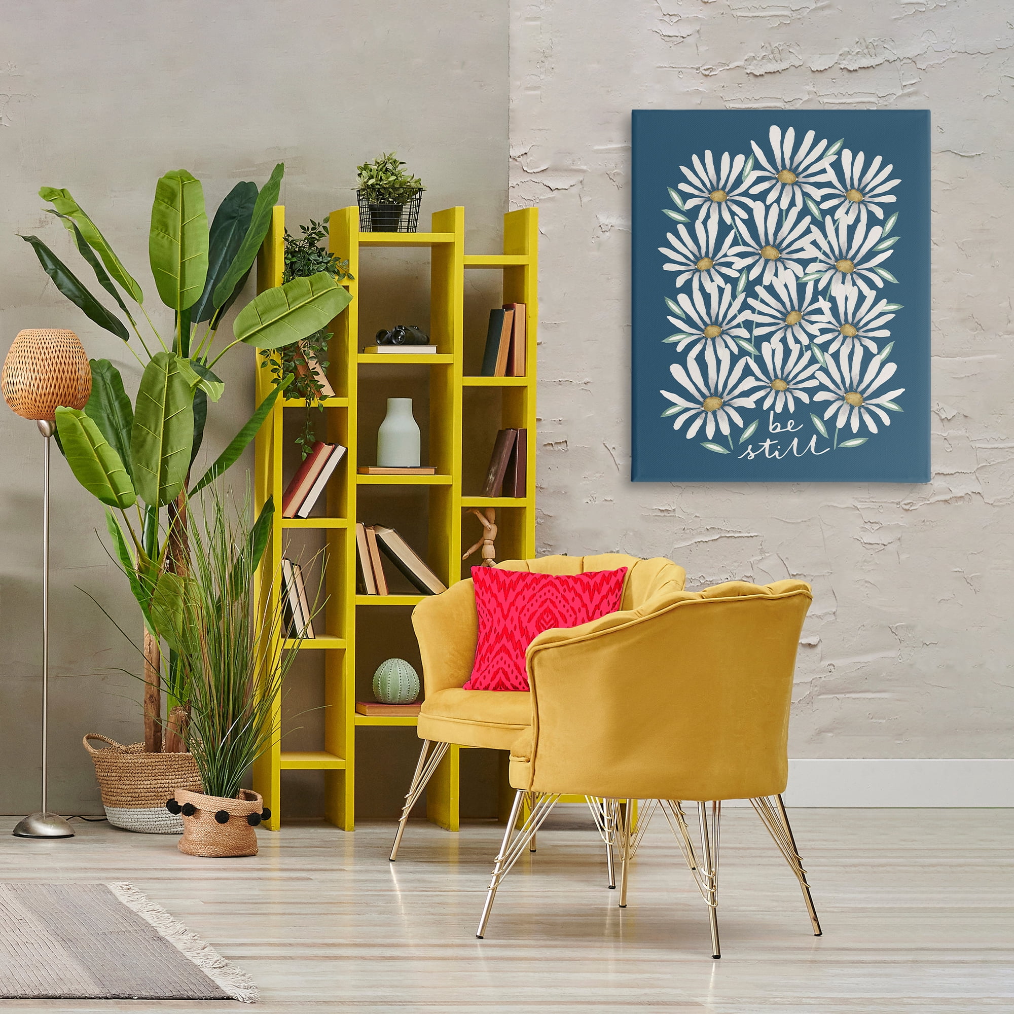 Stupell Industries Be Still Daisy Pattern Botanical & Floral Painting Gallery Wrapped Canvas Art Print Wall Art, 30 x 40
