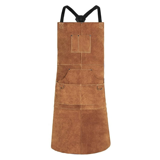 Heavy-Duty Leather Full Coverage Apron with 6 Tool Pockets Heat and Flame Resistant Welding ,Easy to Use