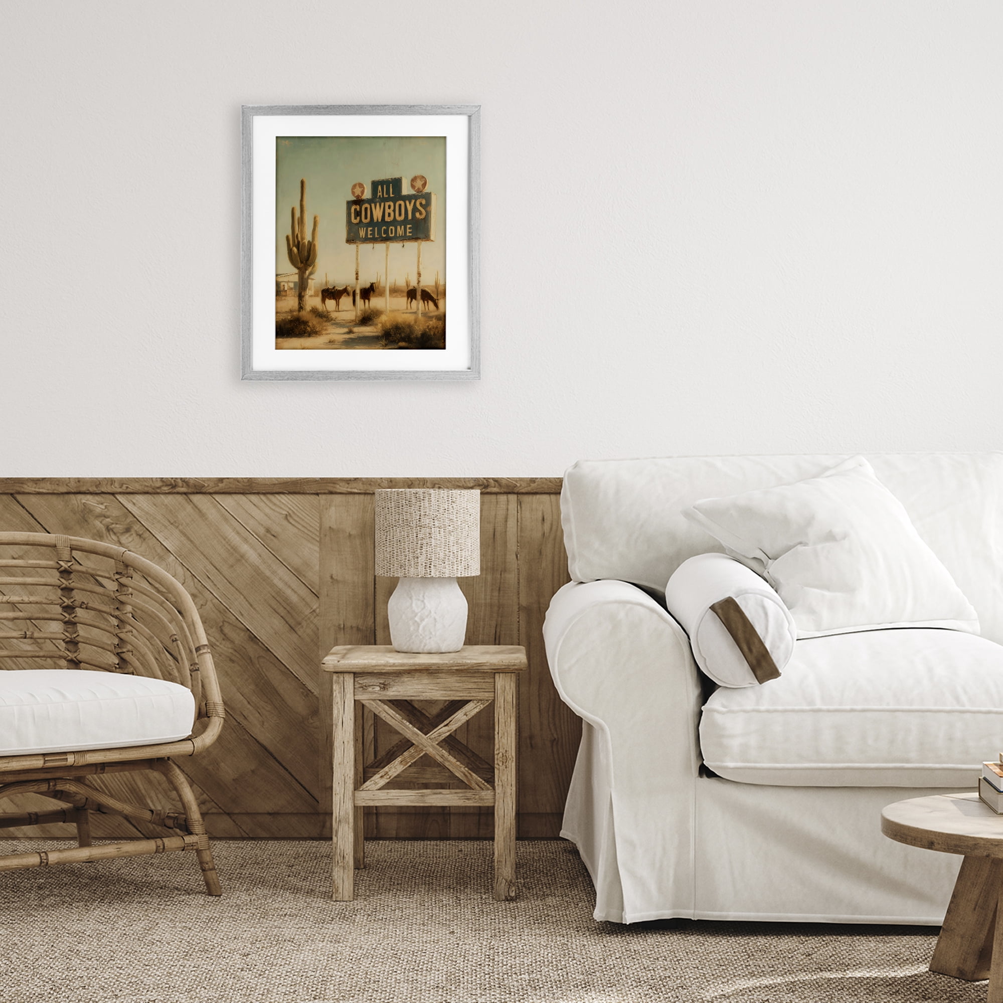 Stupell Industries All Cowboys Welcome Desert Gray Framed Print Under Glass, design by Arlington Prints