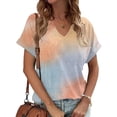 thumbnail image 2 of Jewelreauty Women's Casual V Neck Shirts Summer Short Sleeve Tie-Dye Tunic Tops 2025 Loose Tee Blouses (S, Light Blue), 2 of 5