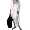 thumbnail image 1 of JUNWELL Shirt Dress Solid Color Side Split Spring Summer Temperament Loose-fitting Long Dress Casual Dress Maxi Dresses, 1 of 7