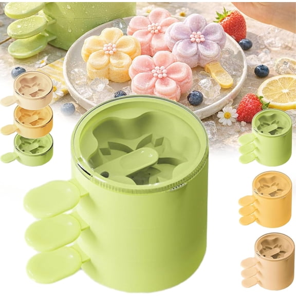 Flower Shaped Silicone Ice Cream Mold-Fun Flower Ice Cream Mold, Stackable Effortless Ice Cream Release, Reusable DIY Pop Molds (3pcs)
