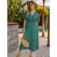 thumbnail image 6 of Women'S Plus Size Wrap V Neck Short Sleeve Ruffle Hem A Line Short Dress Blue & Green 4XL, 6 of 8