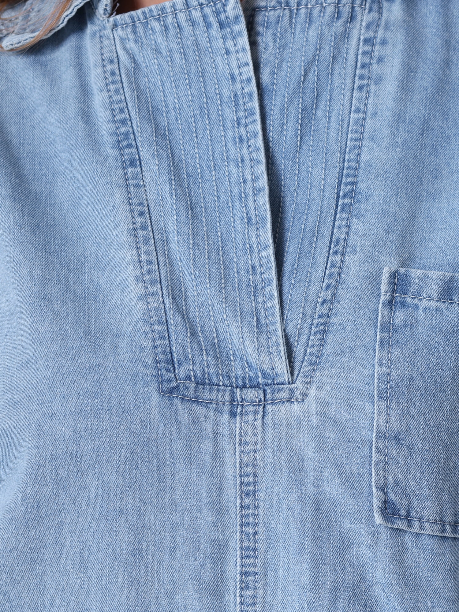 DARING DIVA Women's V Neck Long Sleeve Denim Blouses S Light Blue
